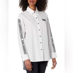 KARL LAGERFELD PARIS
Women's Striped Logo Taped Shirt XS